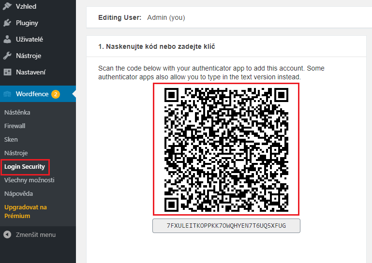 Dvoufaktorové ověřování přístupu do administrace WordPressu