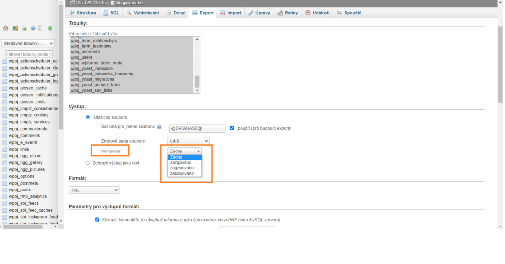 záloha MySQL - komprimace