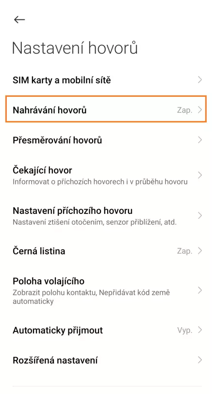 Automatické nahrávání hovorů na Xiaomi telefonu
