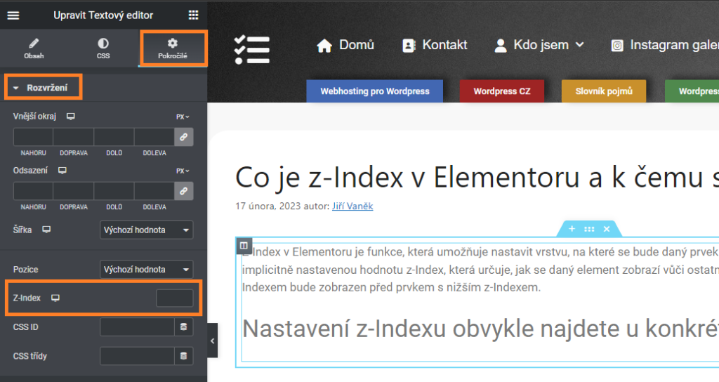 What is ZIndex in Elementor and what is it used for?