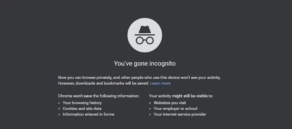 Incognito mode in a browser